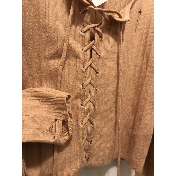 Sexy Distressed Sweater Plus 2X, Light Gold Mustard, Low Cut - Picture 2 of 16